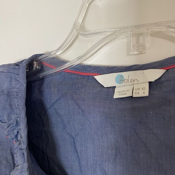 BODEN Laurie Sleeveless ruffle hem blue cotton blouse top size US 6 - Picture 5 of 5